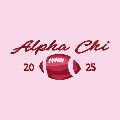 Alpha Chi script design with a drawing of a football