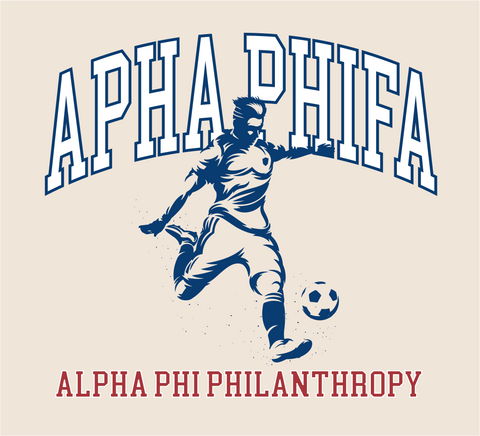 Graphic of a man playing soccer featuring the text "alpha phifa"