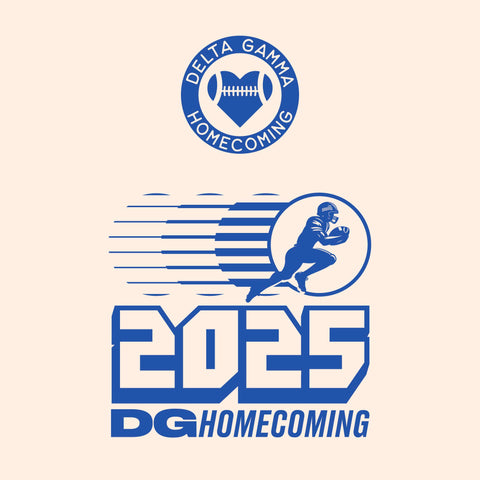 retro Delta Gamma Homecoming with a heart football graphic and running football player