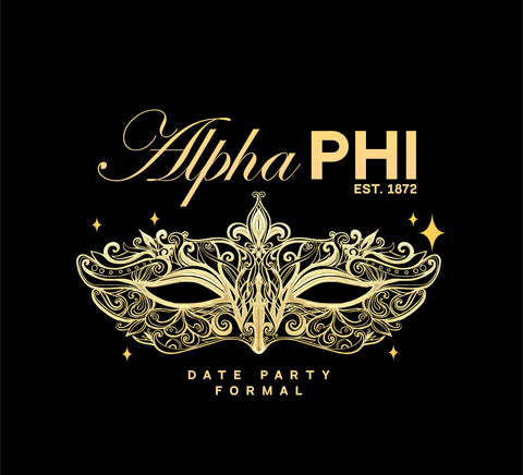 alpha phi date party with a gold mask from a masquerade