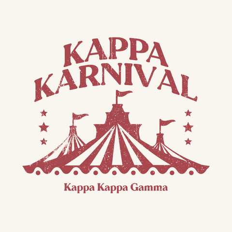 Kappa Karnival graphic showing circus tents in red for Kappa Kappa Gamma