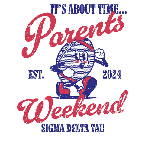 Football cartoon showing parents weekend for sigma delta tau