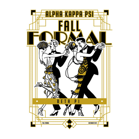 art deco design of 1920s era couples dancing for alpha kappa psi fall formal