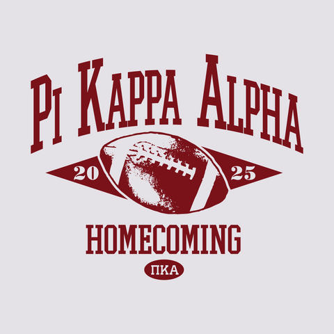 maroon pi kappa alpha homecoming graphic with a printed football in the center