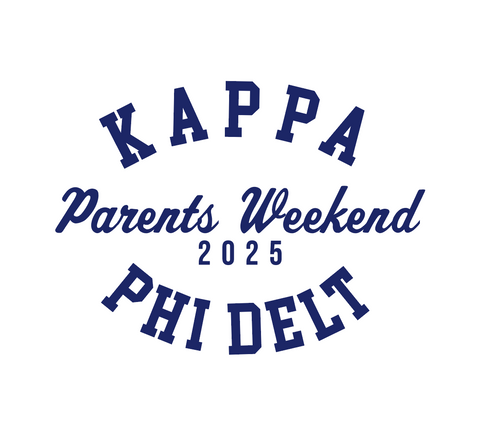 collegiate design in navy blue saying "kappa phi delt parents weekend 2025"