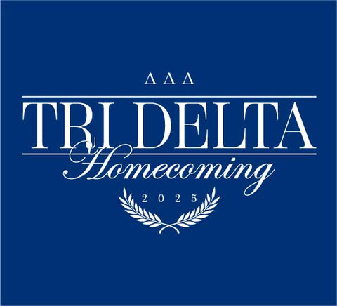 Classic traditional tri delta homecoming design with white laurels on a blue background