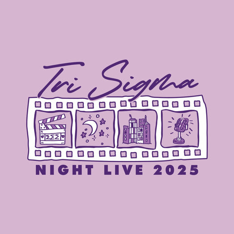 film strip design featuring "tri sigma night live 2025"