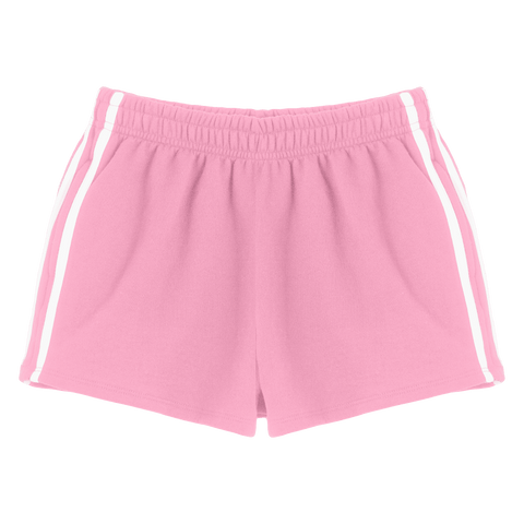 Thalia Shorts, custom mid-rise fleece sweat shorts with white side stripes, in Dream House color