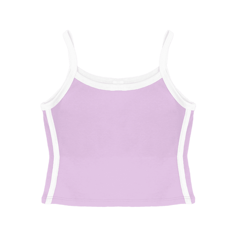 Thalia Tank, custom cropped spaghetti strap tank top with white side stripes in aphrodite approved color