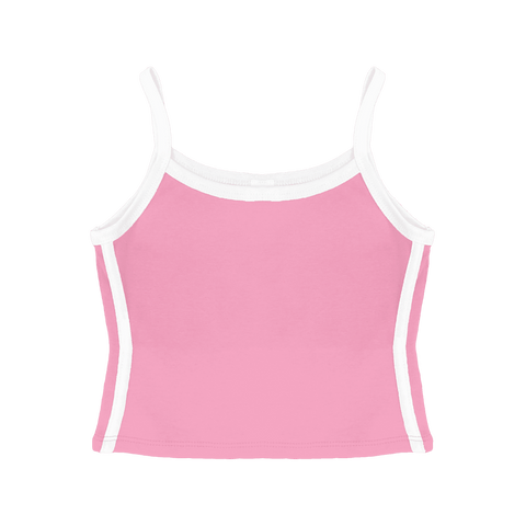Thalia Tank, custom cropped spaghetti strap tank top with white side stripes in dream house color
