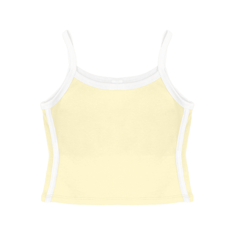 Thalia Tank, custom cropped spaghetti strap tank top with white side stripes in sandy chic color