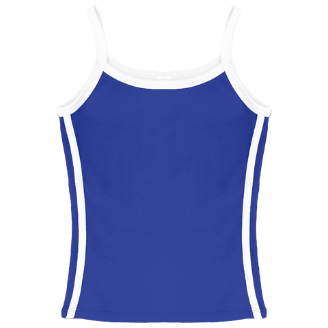 Thalia Tank, custom full-length spaghetti strap tank top with white side stripes in lazuli lover color
