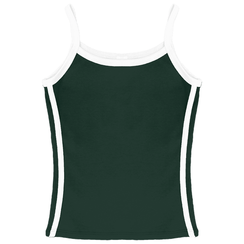 Thalia Tank, custom full-length spaghetti strap tank top with white side stripes in camp cutie color
