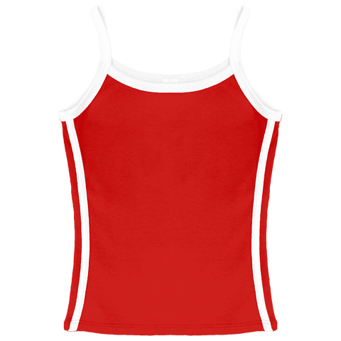 Thalia Tank, custom full-length spaghetti strap tank top with white side stripes in cherry whisper color