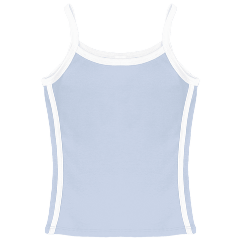 Thalia Tank, custom full-length spaghetti strap tank top with white side stripes in healing angelite color