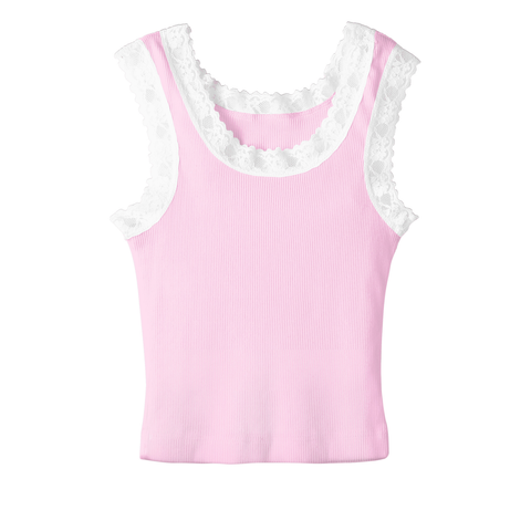 Victoria Tank, custom cropped lace tank top in bb blush color