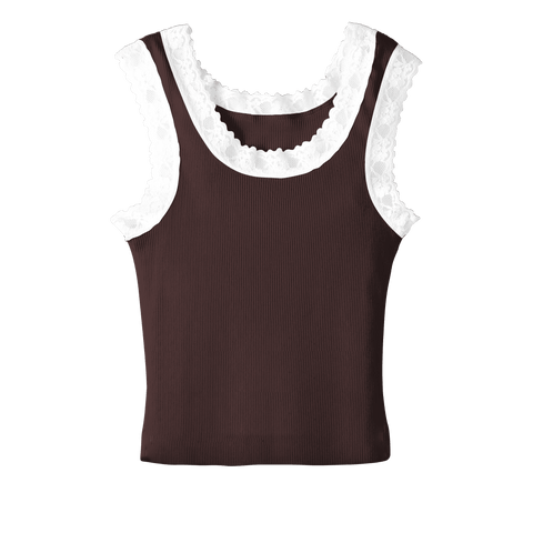 Victoria Tank, custom cropped lace tank top in latte love color