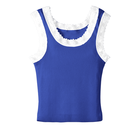 Victoria Tank, custom cropped lace tank top in lazuli lover color