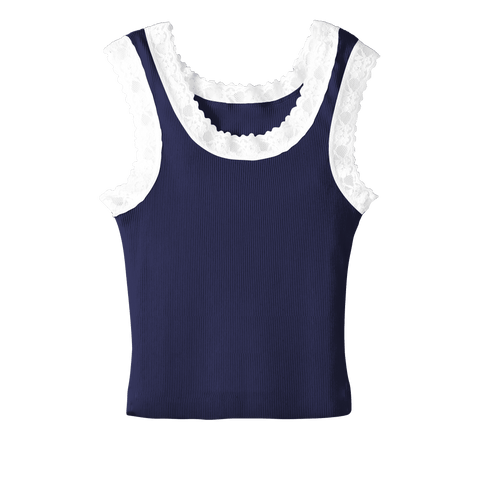 Victoria Tank, custom cropped lace tank top in midnight chic color
