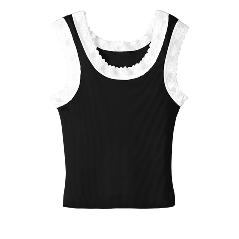 Victoria Tank, custom cropped lace tank top in onyx black color
