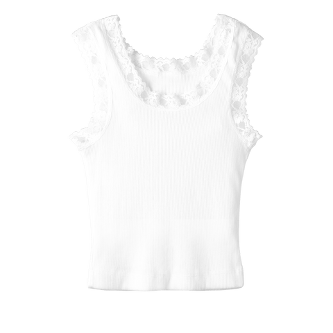 Victoria Tank, custom cropped lace tank top in opal white color