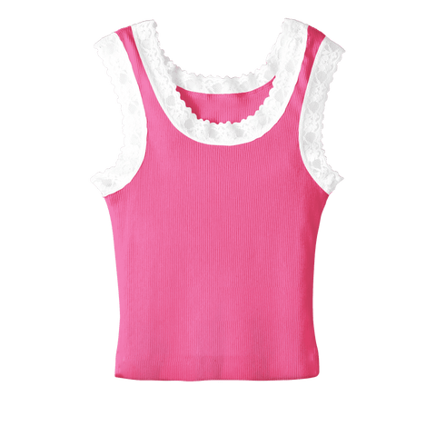 Victoria Tank, custom cropped lace tank top in pinki minaj color