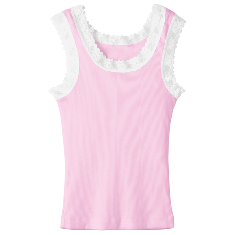 Victoria Tank, custom full-length lace tank top in bb blush color