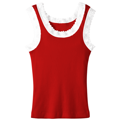 Victoria Tank, custom full-length lace tank top in cherry whisper color