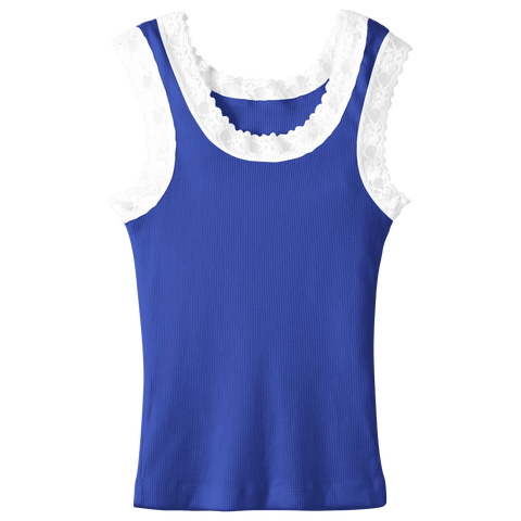 Victoria Tank, custom full-length lace tank top in lazuli lover color