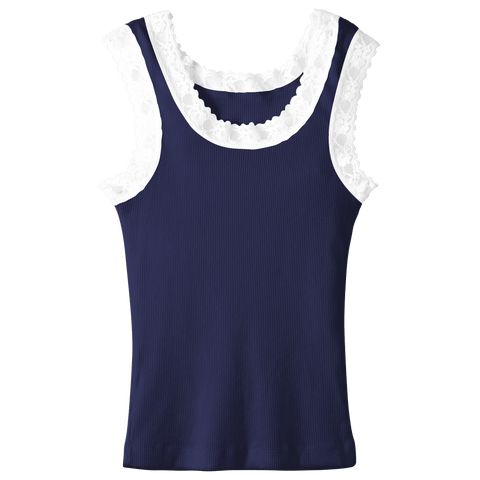 Victoria Tank, custom full-length lace tank top in midnight chic color