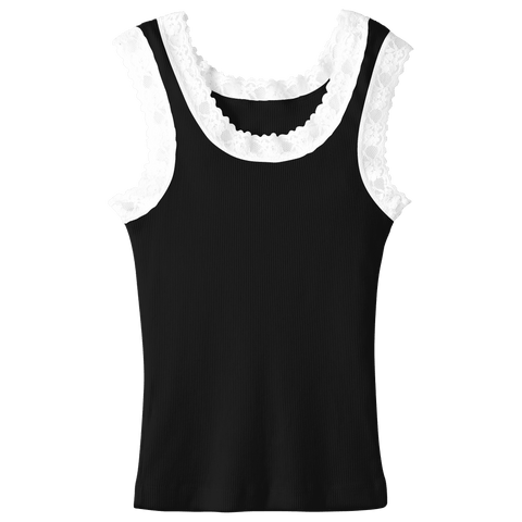 Victoria Tank, custom full-length lace tank top in onyx black color