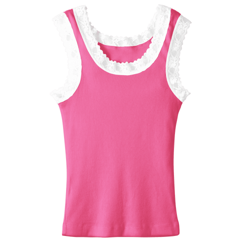 Victoria Tank, custom full-length lace tank top in pinki minaj color