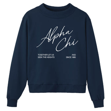 Crimson Script Navy Sorority Mock Neck