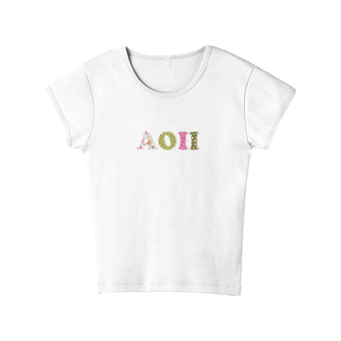 Patch Perfect Printed Sorority Baby Tee