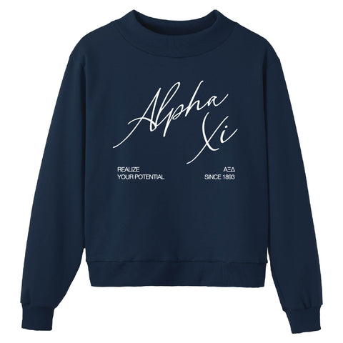 Crimson Script Navy Sorority Mock Neck