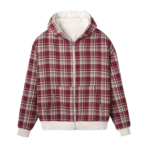 Plaid hoodie with a ash interior on a white background