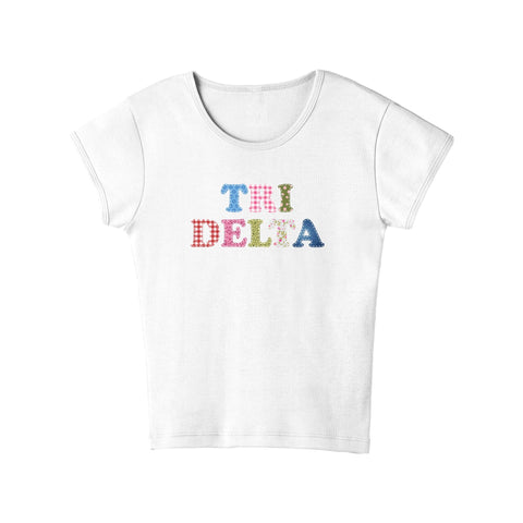 Patch Perfect Printed Sorority Baby Tee