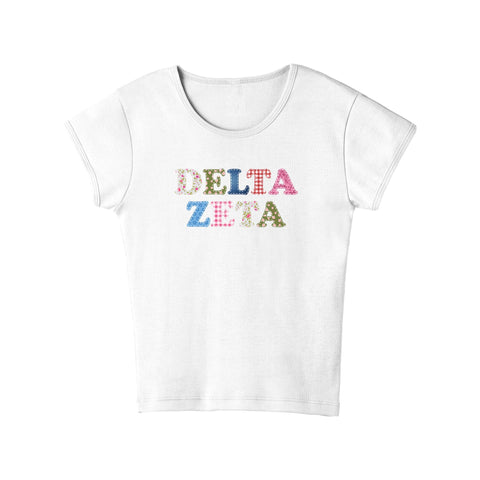 Patch Perfect Printed Sorority Baby Tee
