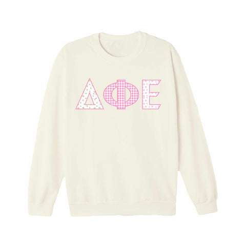 Petal Patchwork Printed Sorority Crewneck