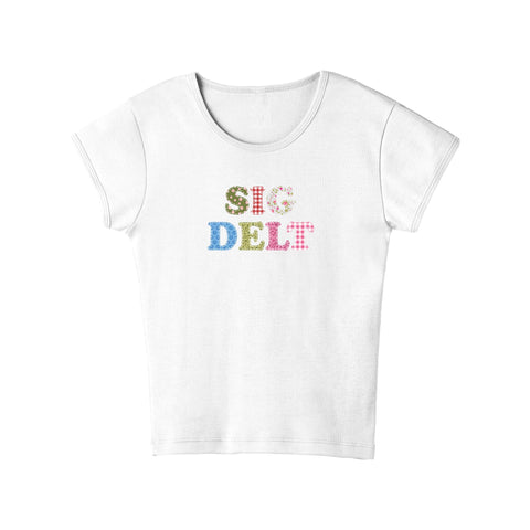 Patch Perfect Printed Sorority Baby Tee