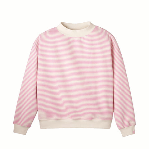Pink and white striped sweater on a white background