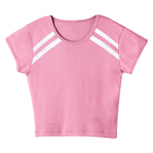 San Luis Tee, custom cropped fitted baby tee with cap sleeves and white stripes from neckline to underarms, in Dream House color