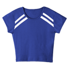 San Luis Tee, custom cropped fitted baby tee with cap sleeves and white stripes from neckline to underarms, in Lazuli Lover color