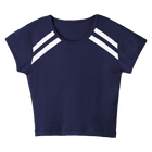 San Luis Tee, custom cropped fitted baby tee with cap sleeves and white stripes from neckline to underarms, in Midnight Chic color
