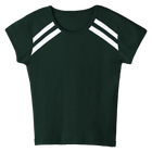 San Luis Tee, custom full-length fitted baby tee with cap sleeves and white stripes from neckline to underarms, in Camp Cutie color