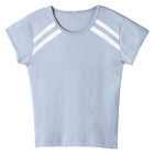 San Luis Tee, custom full-length fitted baby tee with cap sleeves and white stripes from neckline to underarms, in Healing Angelite color