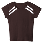 San Luis Tee, custom full-length fitted baby tee with cap sleeves and white stripes from neckline to underarms, in Latte Love color