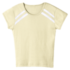 San Luis Tee, custom full-length fitted baby tee with cap sleeves and white stripes from neckline to underarms, in Sandy Chic color