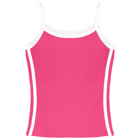 Thalia Tank, custom full-length spaghetti strap tank top with white side stripes in pinki minaj color