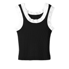 Victoria Tank, custom cropped lace tank top in onyx black color